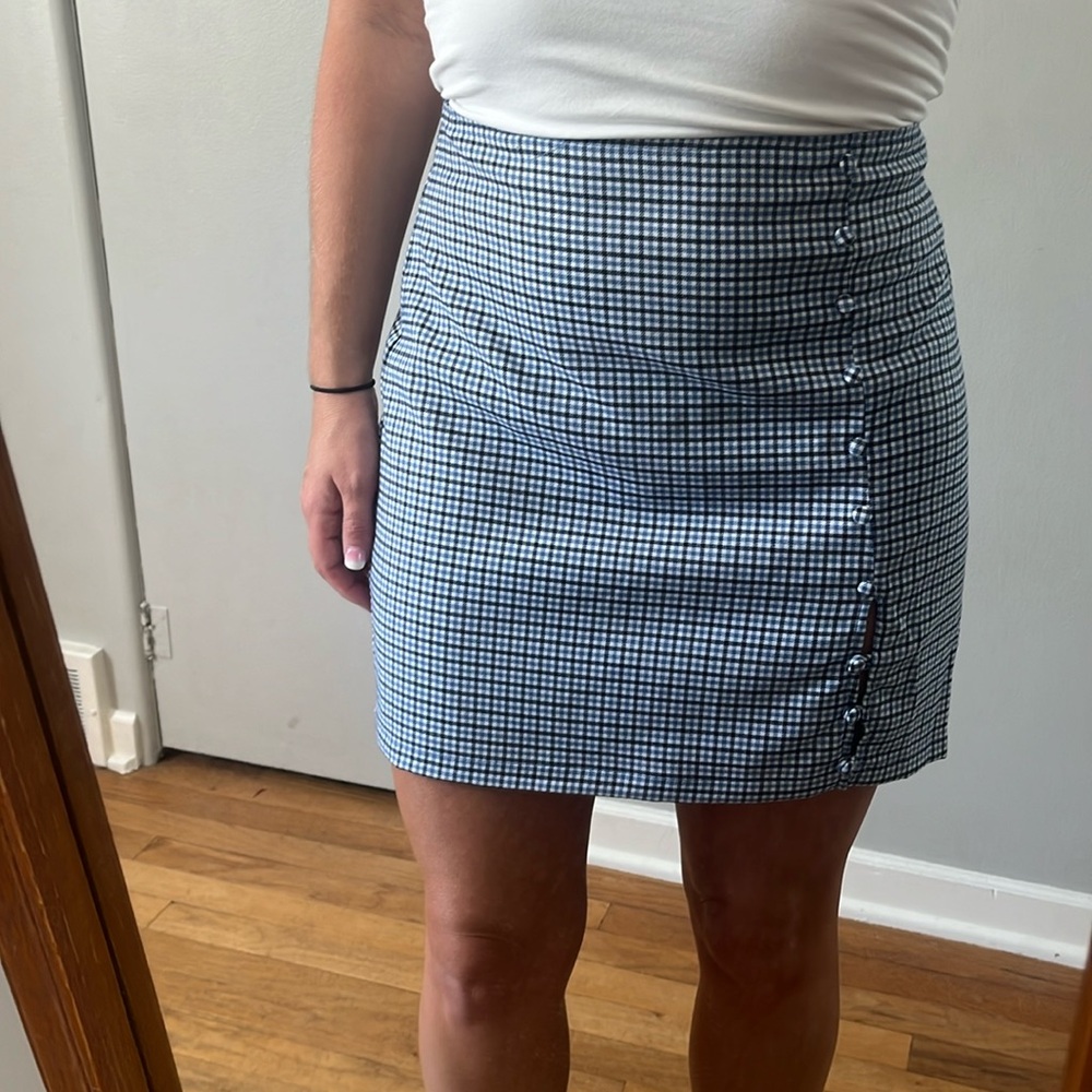 Blue Rain plaid skirt.